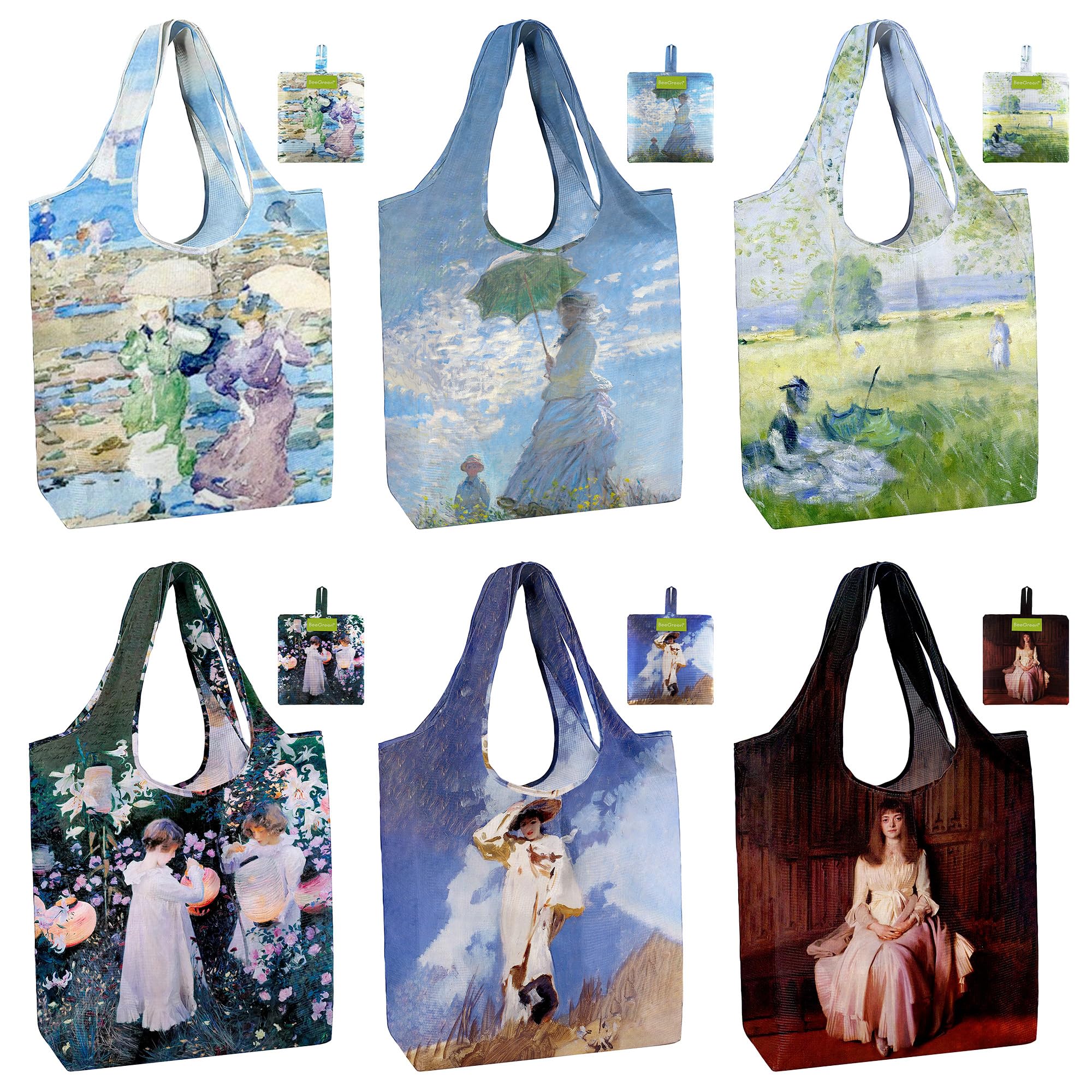 BeeGreen Christmas Reusable Gift Bags,6 Pack Large Holiday Tote Foldable Cloth Bag for Women, Cute Grocery Storage for Xmas Gifts Market Shopping, Washable Collapsible Reusable Bags with Handles